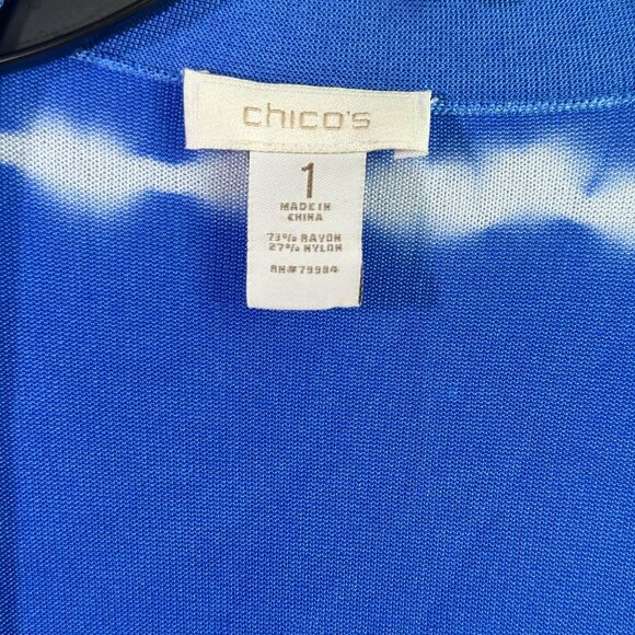Chicos Blue & White Tie-Dye Open Front Cardigan Lightweight Long Sleeve M - Picture 5 of 5